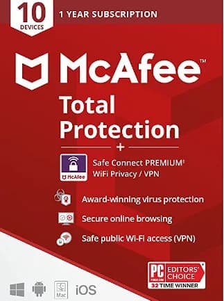 McAfee Total Protection Plus VPN (10 Devices, 1 Year) - McAfee Key -