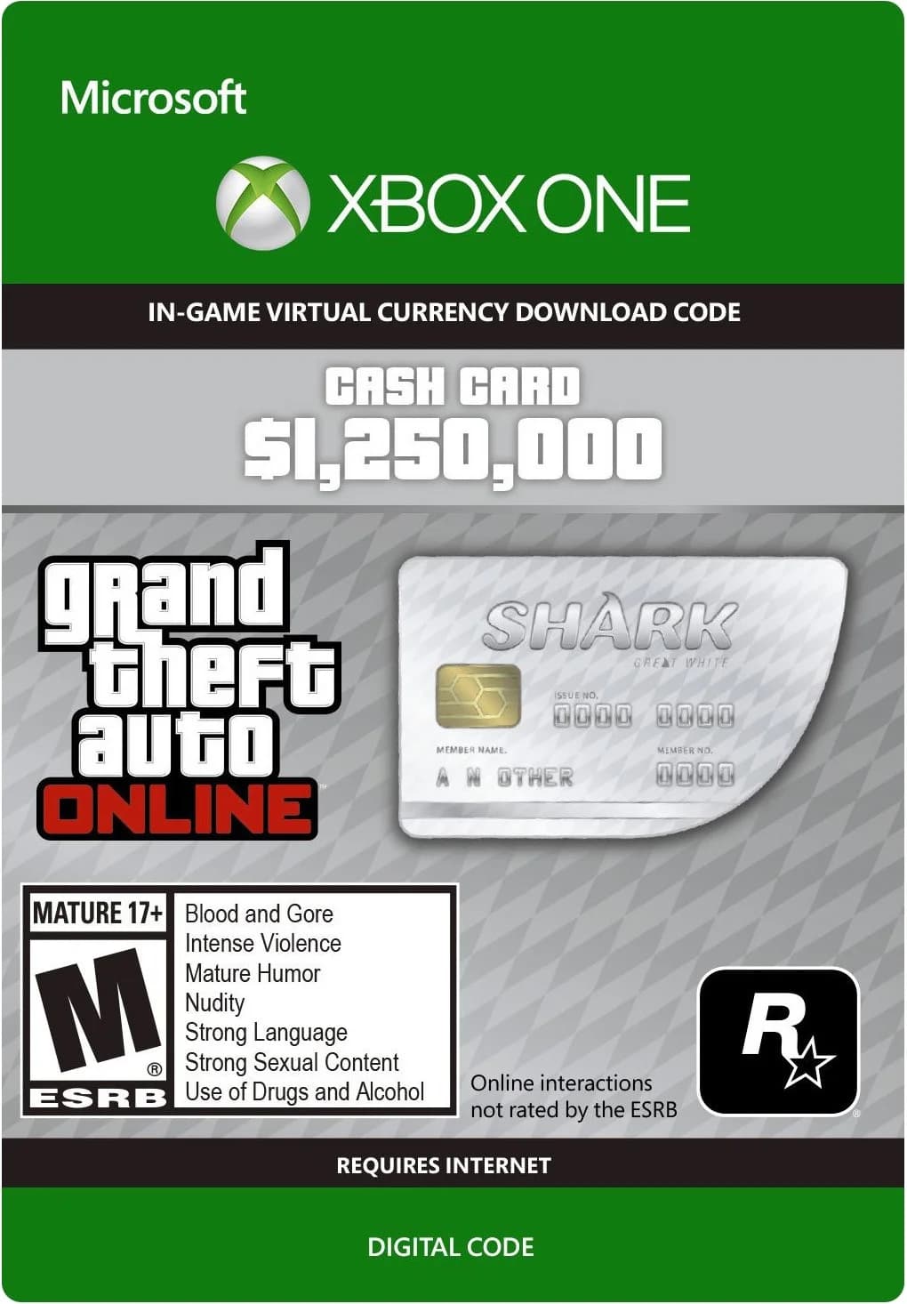Grand Theft Auto Online: Great White Shark Cash Card 1250000 (Xbox One) - Xbox Live Key -