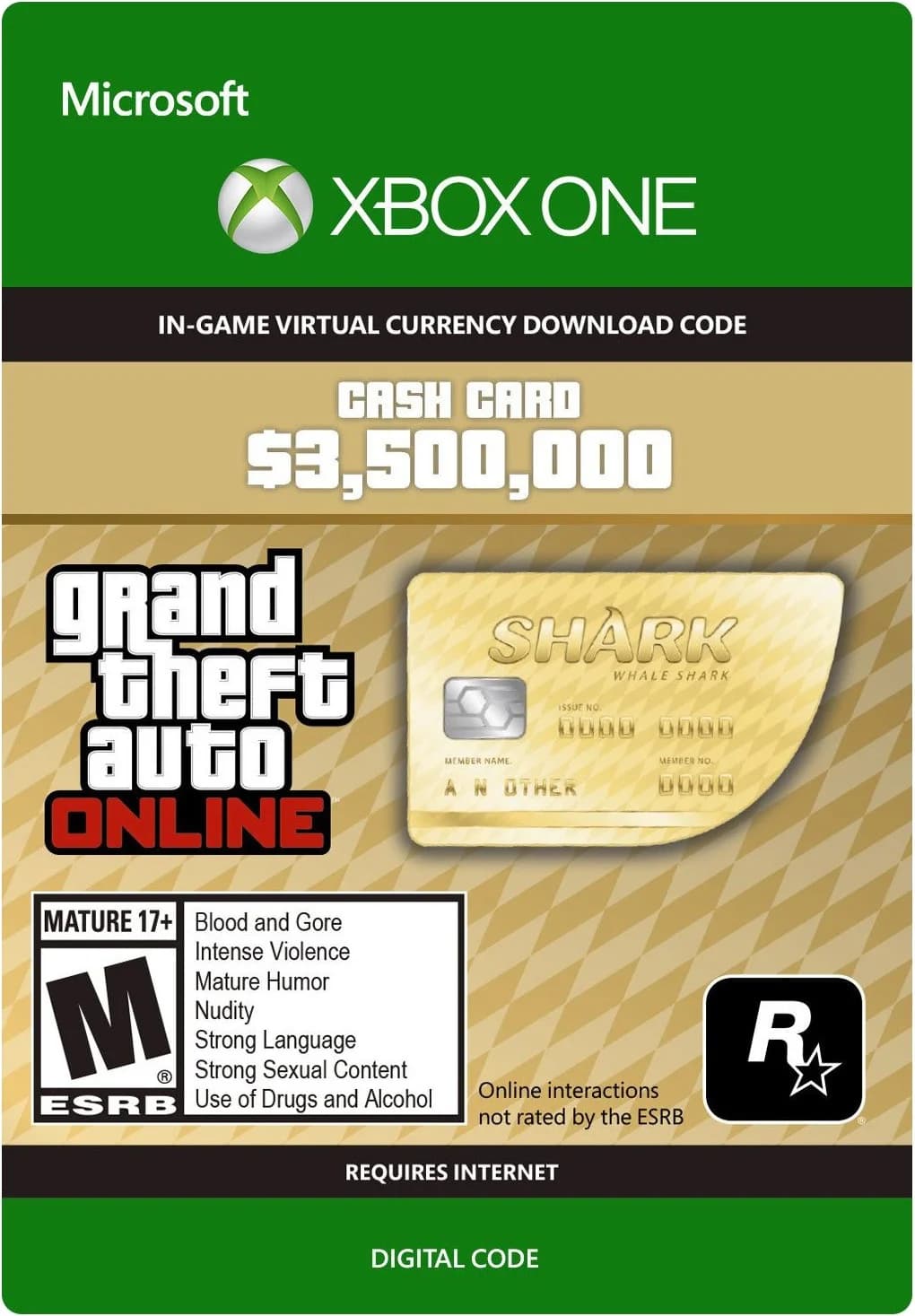 Grand Theft Auto Online: The Whale Shark Cash Card 3500000 (Xbox One) - Xbox Live Key -